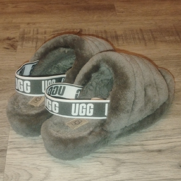 UGG Fluffy Charcoal Slides Women's Size 10 - Picture 5 of 11